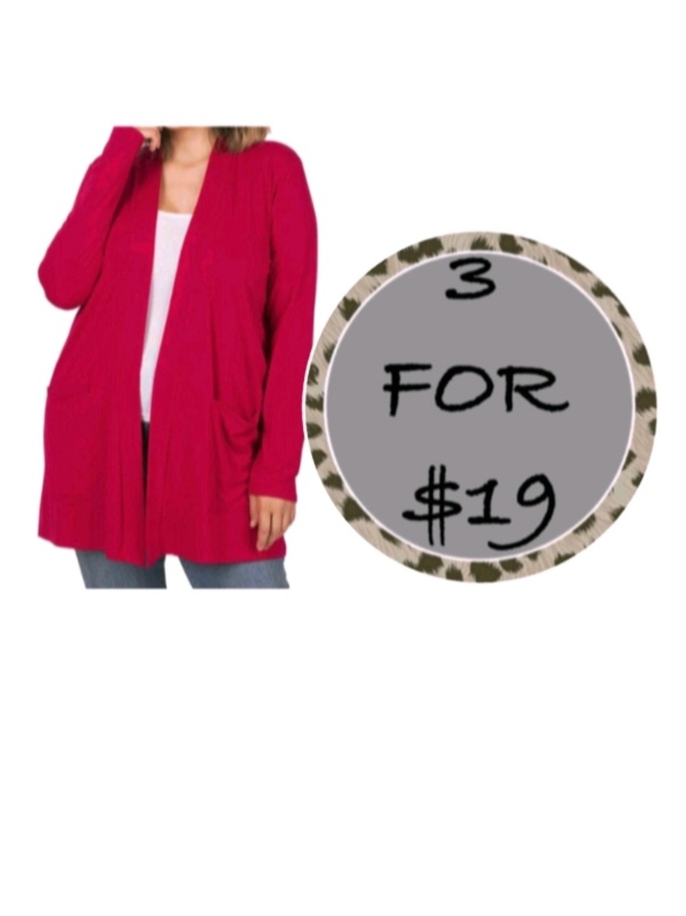 3/$19 Zenana outfitters red open front cardigan tunic blouse